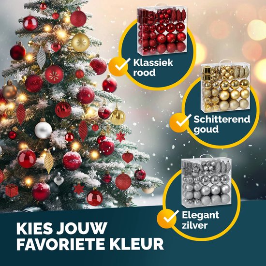 Deuba Kerstboomballen - Set van 103 Kunstof Mat Glanzend - Zilver