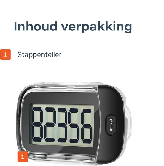 Proskill Stappenteller met Clip - Eenvoudige activity tracker - Broekzak -Geschikt voor dames, heren & kinderen - Wandelen & fitness