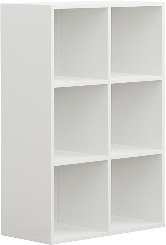 VDD – Vakkenkast incl. 3 opbergdozen – Wandkast – Vakkenkast Wit – Vakken Kast – Wandkastje – Wandkasten – Wandkasten Woonkamer – 6 Vakken – Wit