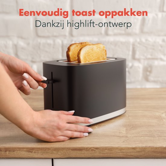 KitchenBrothers Broodrooster - Retro - Toaster - 6 Instelbare Warmteniveaus - 2 Extra Brede Sleuven - BPA-vrij - 870W - Zwart