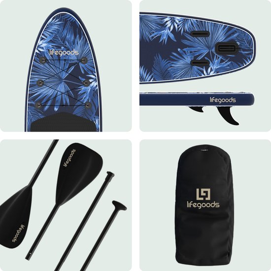 LifeGoods PaddlePro SUP Board - met Zitje - Opblaasbaar Paddle Board - Complete Set - Max. 150KG - 320x81cm - Tropical Blauw