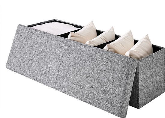 Casaria Zitbank met Opbergruimte - 115x40x40cm 131L Linnen Look – Donkergrijs