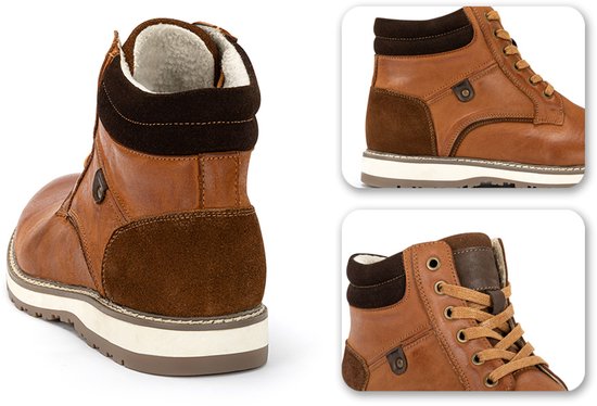 Milanoro - Elegante lederen herensneakers - Cognac - Maat 42
