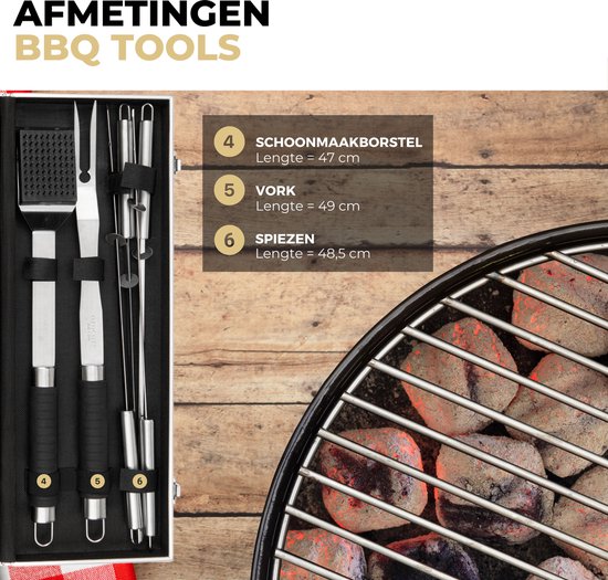 Ozocozy - BBQ accessoires - 10-delig - Barbecue gereedschap - BBQ handschoen - Aluminium koffer - Cadeau voor man