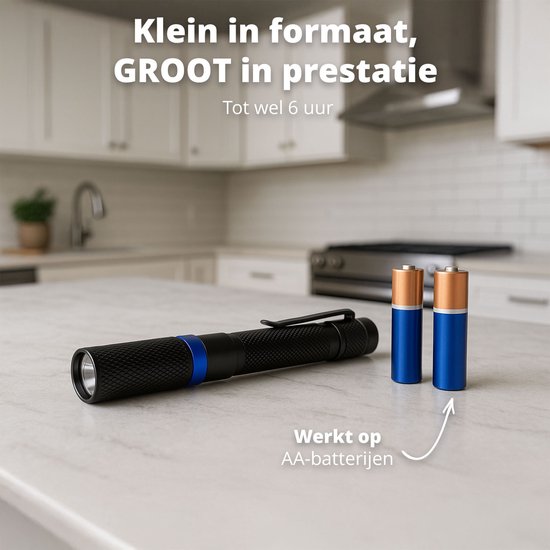 FlinQ Pen Zaklamp - 100 lumen LED lamp - Op Batterijen - Waterbestendige Flashlight - Militaire Zaklamp - Ideaal voor Noodpakket - Geschikt voor Kinderen - 100 meter Zicht - 2 Zaklampen