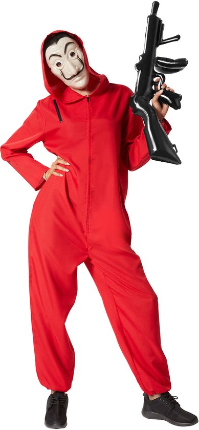 Dressforfun La Casa de Papel - Money Heist - unisexkostuum gemaskerde bankovervallers - M - Verkleedkleding carnaval - Halloween - Verkleden - Feestkleding - Carnavalskleding - Feest - Partykleding
