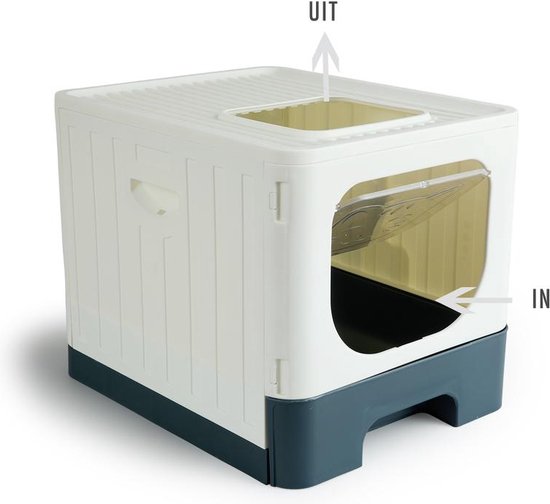 Lifa Living Opvouwbare Kattenbak met Uitschuiflade - Praktisch, Draagbaar en Ruim - Crème/Antraciet