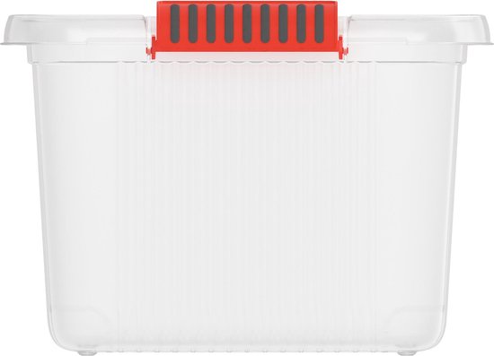 Kis K Latch Box L - Opbergbox met Deksel - 43L - 59x39x28 - Transparant/Oranje clips