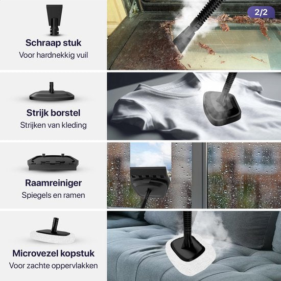 LUMAN 12 in 1 Stoomreiniger Én Handstomer V1 - Tapijtreiniger - Vlekkenreiniger - Met Aanpasbare Stoomkracht - Met 10 Opzetstukken en 3 Microvezeldoeken - Grijs