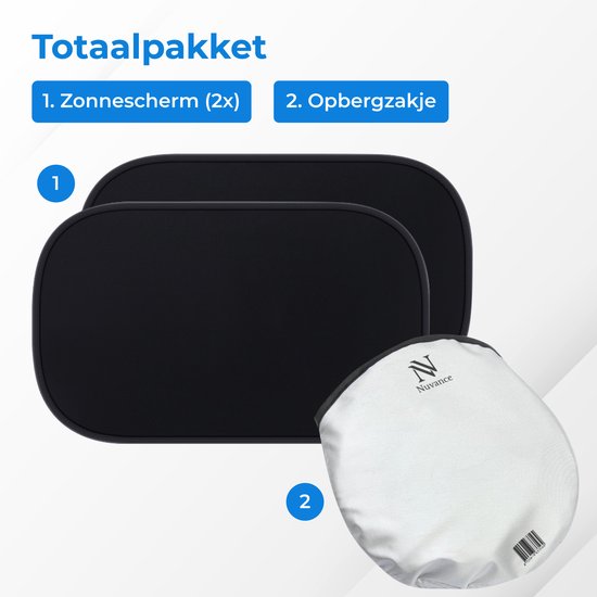 Nuvance - Zonnescherm Auto Baby - 2 Stuks - met UV Protectie voor Baby en Kind - Zonwering Zijruiten - Zelfklevend - One Size - Zwart