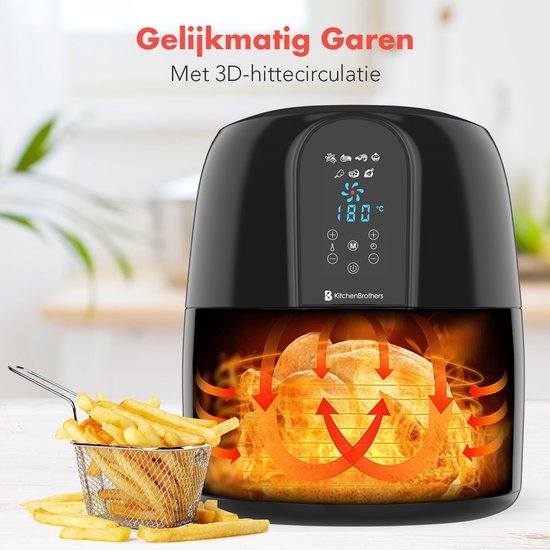KitchenBrothers Airfryer XL - 1890W - Heteluchtfriteuse XXL - 7,2L Inhoud - 80ºC tot 200ºC - Zwart