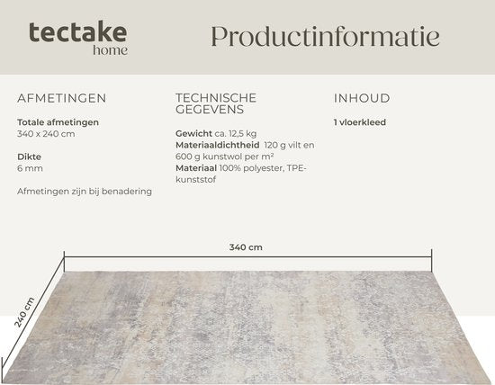 tectake® Vintage design tapijt - Dalia - Laagpolig vloerkleed voor woonkamer, kinderkamer, slaapkamer of hal - Wasbaar - Div. afmetingen - 200x274cm - beige