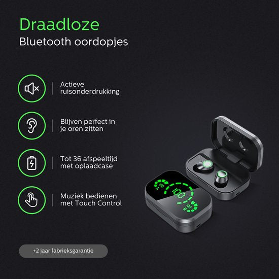 Otiume - Volledig Draadloze Oordopjes - HiFi Extra Bass geluid - Touch bediening - Draadloze Oortjes - Zweet- en regenbestendig - Sport oortjes - Bluetooth