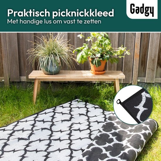 Gadgy Picknickkleed XL - Omkeerbaar - Incl. Draagtas - 230x160 cm - Wit/Zwart