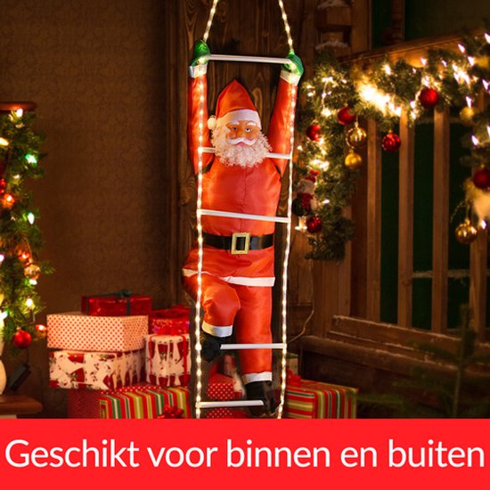 Kerstman op touwladder - 240cm - LED