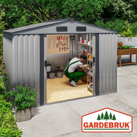 GARDERBRUK gereedschapsschuur – Incl. Fundering – 260 x 205 x 180 cm – Grijs