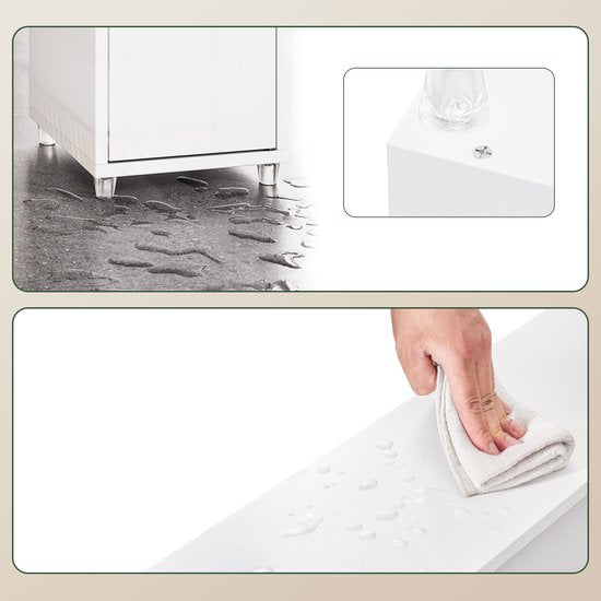 SoBuy BZR167-GW Hoge Badkamerkast - Pearl White Houtcomposiet met Lade