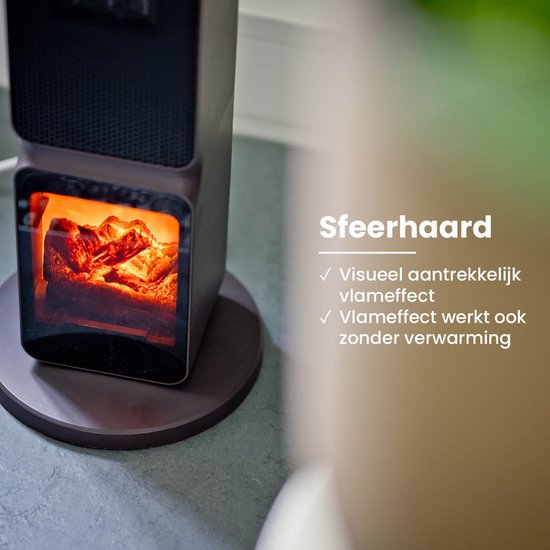 QLT Keramische Kachel – Elektrische Verwarming met Vlameffect, Oscillatie & App-bediening – 1000-2000W – Compact & Energiezuinig – Zwart