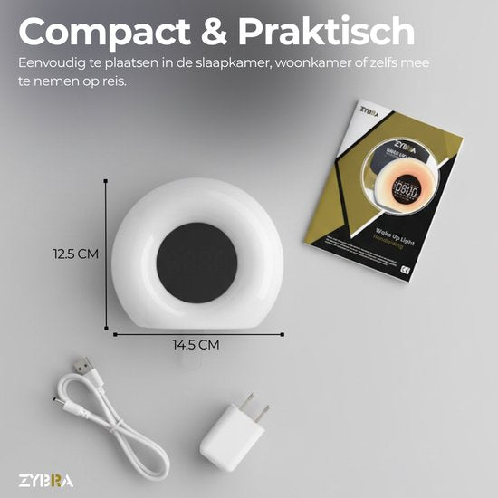 Zybra® Premium Wake Up Light - Digitale Wekker - Lichtwekker - Nachtlampje - Wekker - 20 Helderheid niveaus - 25 White Noise geluiden - Incl. Nederlandse handleiding