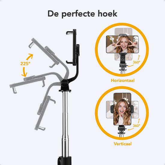 Studio ME Selfiestick Universeel - Statief - Geschikt voor Telefoon & Actiecamera - 100 cm - Selfie Stick - 360° Rotatie - Bluetooth Afstandsbediening - Telefoonhouder