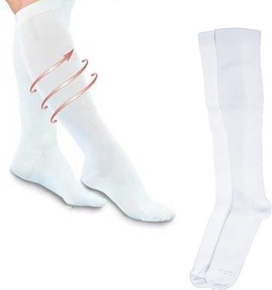 MYCARE+ Compressiesokken - Sport Compressie Kousen - Bloedcirculatie - Pijnpreventie - Ondersteunend - Duopack - Wit - Maat 41-46 - 2 Paar
