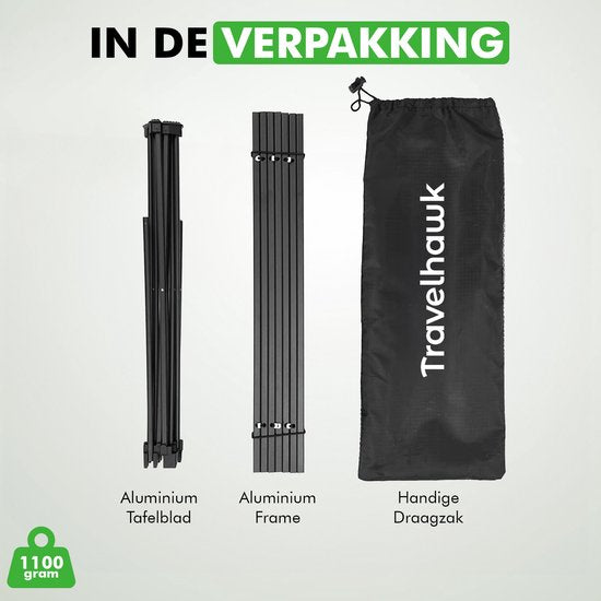 Travelhawk Campingtafel Inklapbaar - Campingtafel Opvouwbaar - Camping Tafel - campingtafel Lichtgewicht - Picknicktafel Kinderen - Zwart - 56x40x40cm - Medium