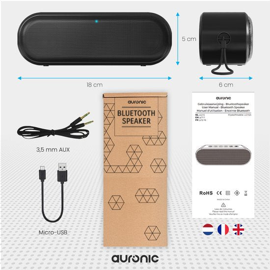 Auronic Bluetooth Speaker - Draadloze Muziek Box - 20 uur lang muziek luisteren - Extra Bass - Zwart