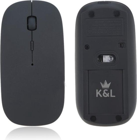 K&L Draadloze Muis - Draadloze Bluetooth Muis Laptop - Stil - Oplaadbaar - Zwart