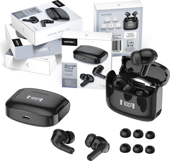 Vertrex Sounds Pro-3 Bluetooth Oordopjes met Noise Cancelling - Oortjes Draadloos - Draadloze Oordopjes