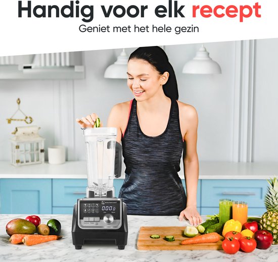 Kitchenwell Power Blender – 2000W – 2L – Smoothie Maker & IJscrusher – 9 Standen – RVS/Zwart