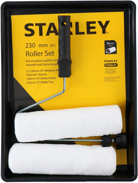 STANLEY Verfrollerset - 2 Polyester Verfrollers - 230 mm - 1 Verfbak - 1 Houder met Stop