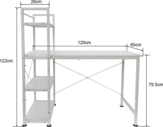 Bureau computertafel Stoer - 3 opbergplanken - industrieel modern wit - metaal hout