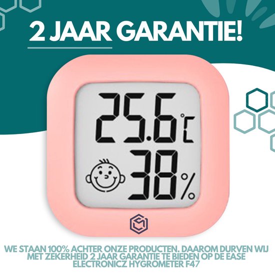 Ease Electronicz Hygrometer - Weerstation - Luchtvochtigheidsmeter - Thermometer Voor Binnen - Incl. Batterij en Plakstrip