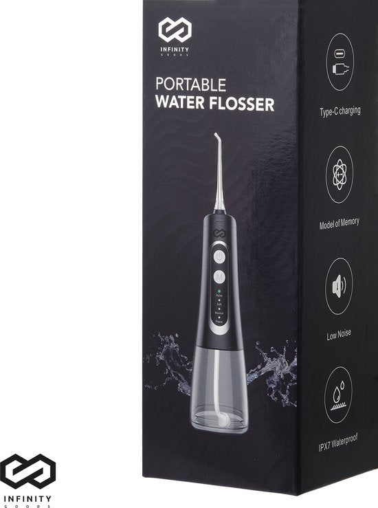 Infinity Goods Waterflosser - Monddouche - Elektrisch Flosapparaat - Draadloos En Oplaadbaar - 5 Opzetstukken - Zwart