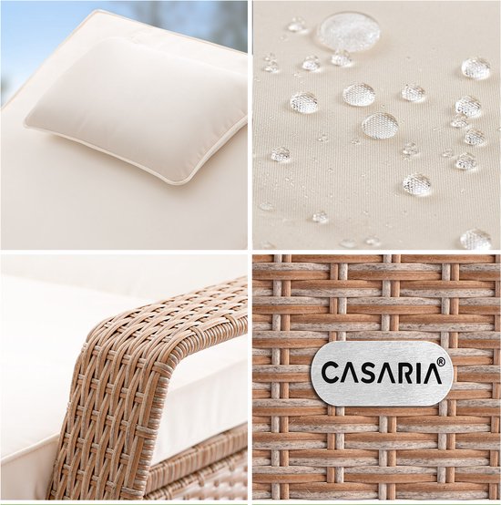 Luxe Polyrattan Ligstoel met Kussen – Verstelbaar – Weerbestendig – Crème – 162 x 64 x 86 cm – Draagvermogen 160 kg
