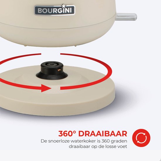 Bourgini Harmony - Waterkoker - RVS - Creme met echte beukenhouten elementen - 1.7L - Licht ontwerp