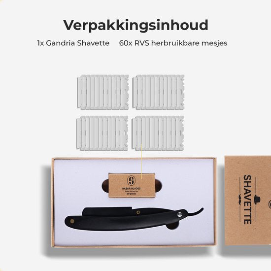 Gandria Shavette Open Scheermes - Klassiek Klap Scheermes - Barbiersmes & Kappersmes - Safety Razor - Straight Razor voor Mannen - Incl. 60 Scheermesjes