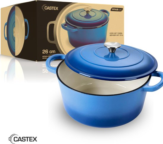 Castex Elegance Royal Gietijzeren Braadpan met Deksel 26 cm - Inductie Pan - Braadpannen Gietijzer - Blue
