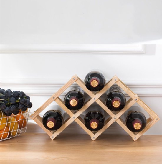 Houten Wijnrek - Voor 6 Wijnflessen - Vouwbaar - Grenenhout - Pinewood-45 x 12.5 x H24cm