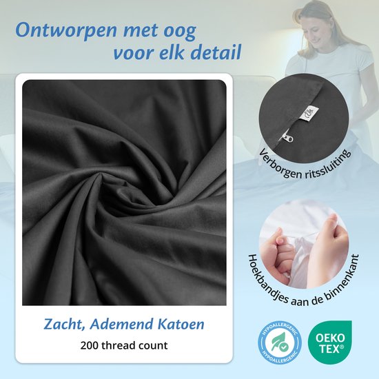 Hoes voor de verzwaringsdeken van EL Life 150 x 200 CM - 7 KG & 9 KG - Overtrek Hoes van 100% biologisch katoen - Antraciet