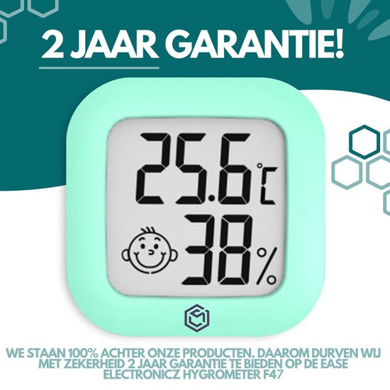 Ease Electronicz Hygrometer - Weerstation - Luchtvochtigheidsmeter - Thermometer Voor Binnen - Incl. Batterij en Plakstrip