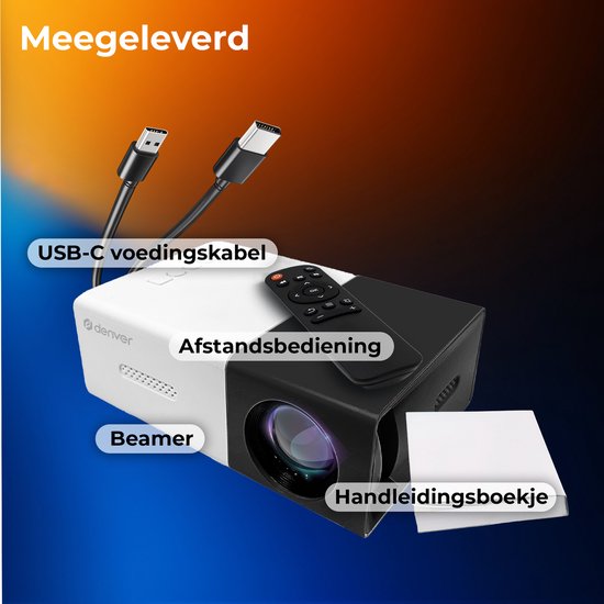 Denver Mini Beamer Full HD - Streamen vanaf je telefoon (USB-C) - Mini Projector - Incl. Afstandsbediening - HDMI/AUX/USB-C - PR800