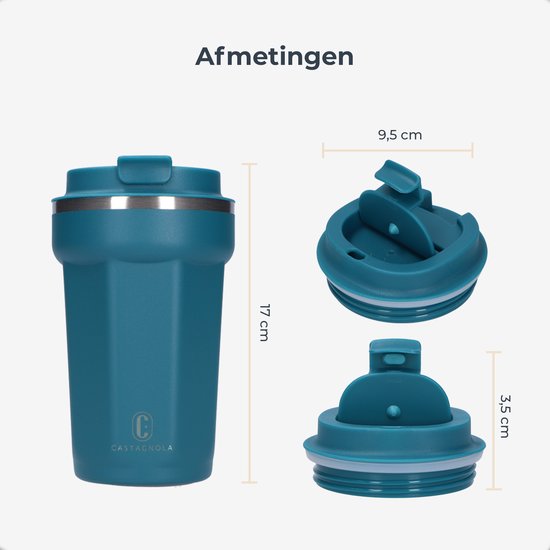 Castagnola Thermosbeker - Koffiebeker To Go - Travel Mug voor Koffie en Thee - Theebeker - 380 ML - RVS - Blauw - Octagon