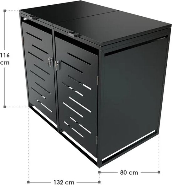 Juskys – Containerberging – 120 l & 2-Delig – Met Gasdrukveren En Ventilatieopeningen – Voor Het Opbergen Van Afvalcontainers – Arel Antraciet Staal