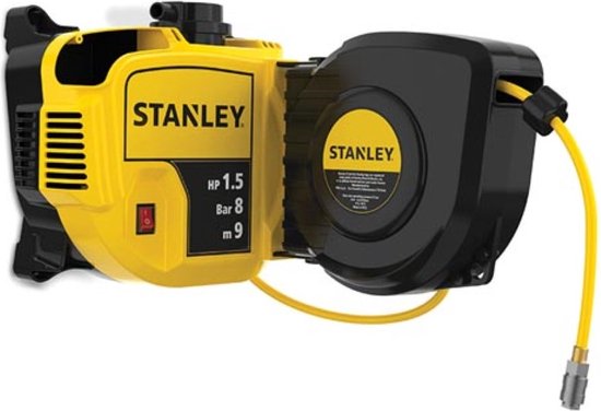 Stanley Compressor, olievrije luchtcompressor met zelfoprollende kabelhaspel, muurbevestiging, 1.5 pk, 8 bar, zonder tank
