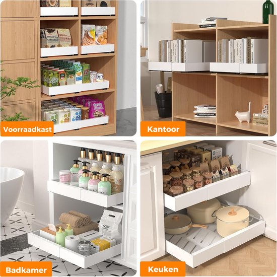 Posity Schuiflade – Keukenkast Organizer – Gootsteenkast/Lade Organizer - binnenlade keuken – Uittrekbaar en Verstelbaar (32-52 cm) – Telescopisch – Wit