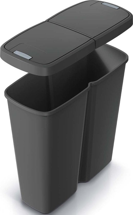 Keden Duo Prullenbak - Vuilnisbak 50L met Dubbel Deksel 55x25x57cm - Grijs