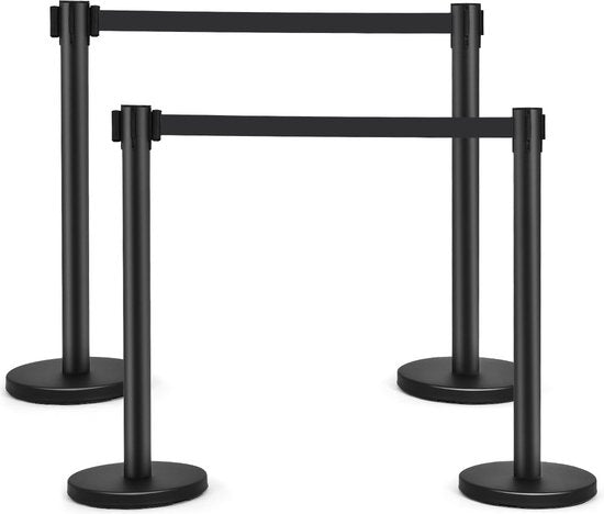 Coast 4er set barrières roestvrijstalen barrièrepalen afbakening stand met intrekbare riem zwart