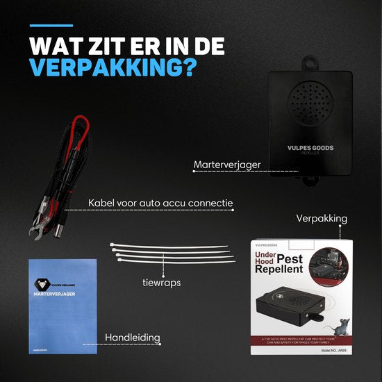 Vulpes Goods® Verjager - Marterverjager Auto 12V - Muizenverjager - Ongedierte Verjager met variabel Ultrasone & Flitslichten - Steenmarter Verjager - 6in1 - Outdoor - Buiten - PRO Versie