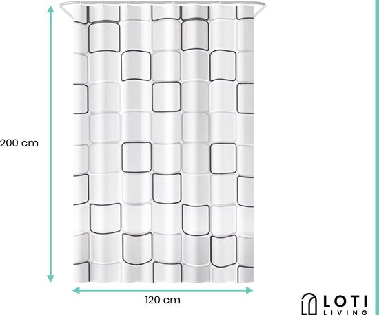 Loti Living Douchegordijn Anti Schimmel – Cube Design - Inclusief ringen – Waterdicht - Polyester - Douchegordijn 120x200 cm
